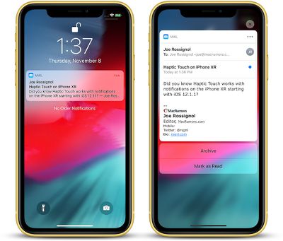 iphone xr haptic touch mail