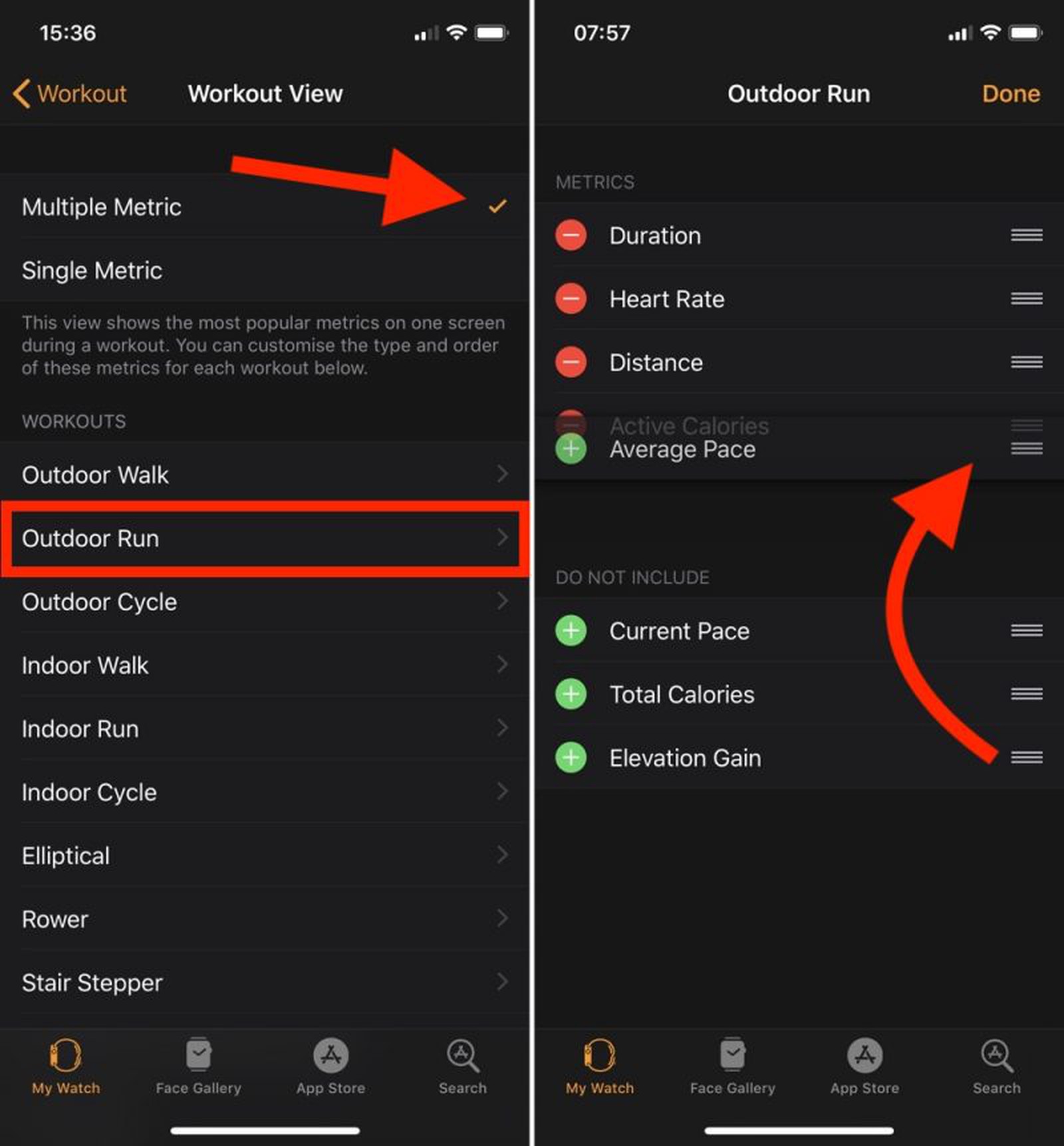 apple watch workout list