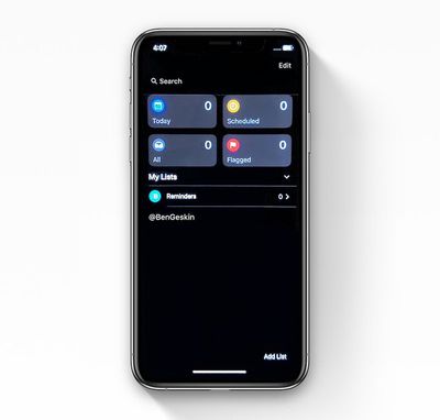 ios 13 reminders app dark mode leak