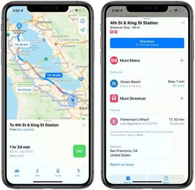 transit information in maps in iOS 13