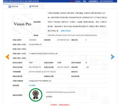 vision pro trademark china huawei