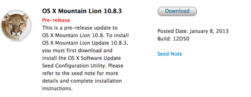 Apple Seeds Build 12D50 of OS X Beta 10.8.3 to Developers - MacRumors