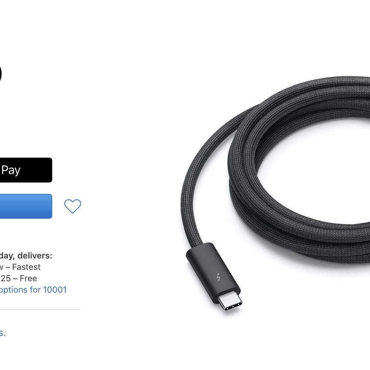 Apple Begins Selling Standalone 2-Meter Thunderbolt 3 Pro Cable