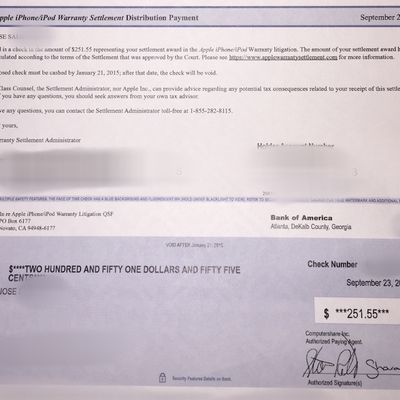 water damage settlement check