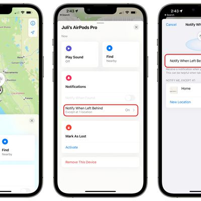 notify when left behind airpods