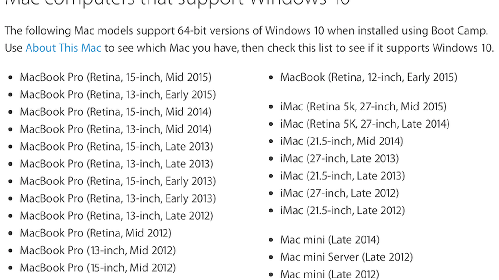 windows 10 support for mac