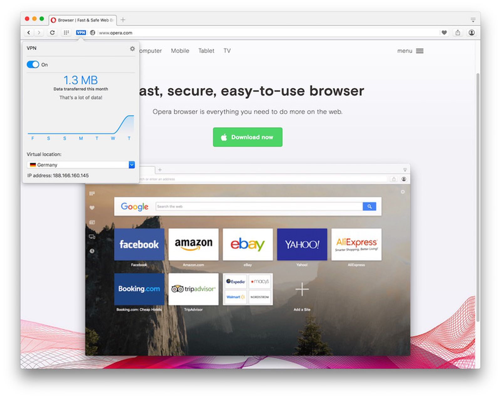 review of opera for mac vpn feature