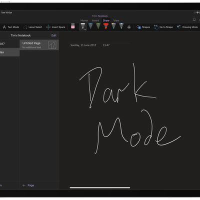 onenote dark mode ipad