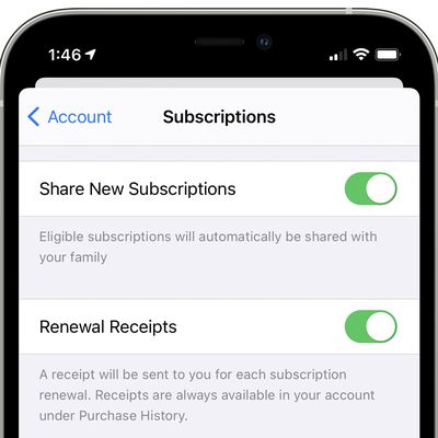 share new subscriptions family sharing