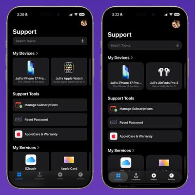apple support app liquid glass