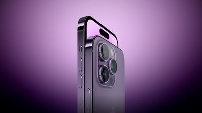 iPhone 14 Pro purple side perspective closeup purple