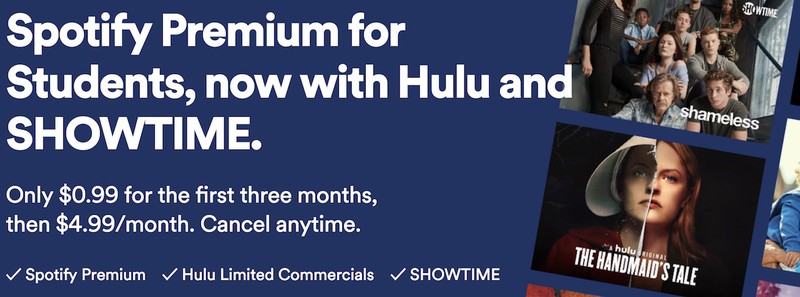 spotify premium student with hulu and showtime