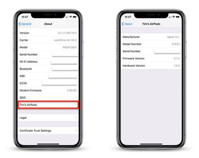 AirPods firmware and serial number