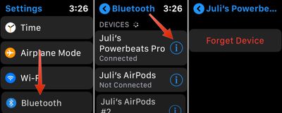 disconnecting Powerbeats Pro from Apple Watch