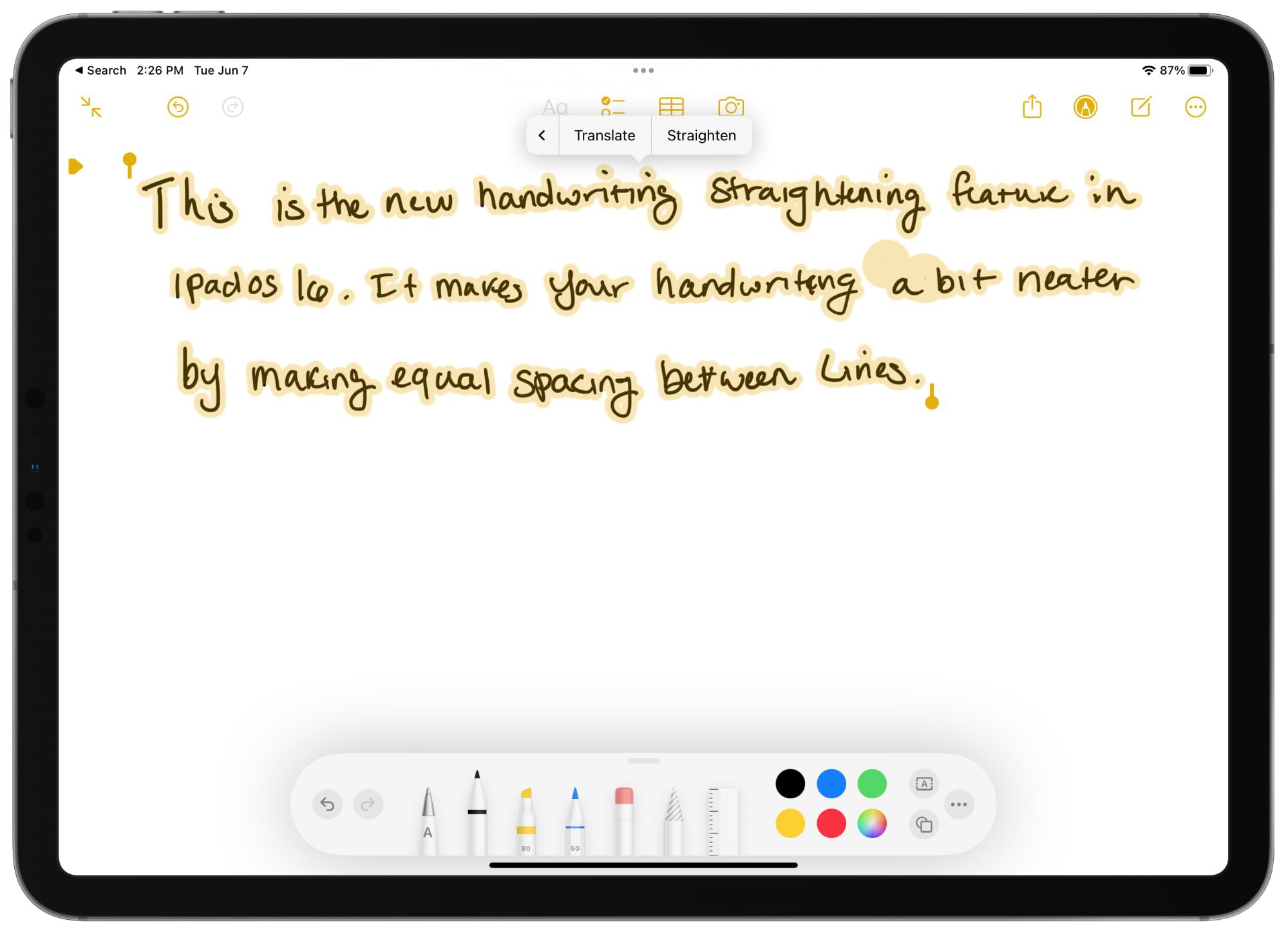 iPadOS 16 adiciona recurso de correção de caligrafia para tornar sua escrita mais organizada