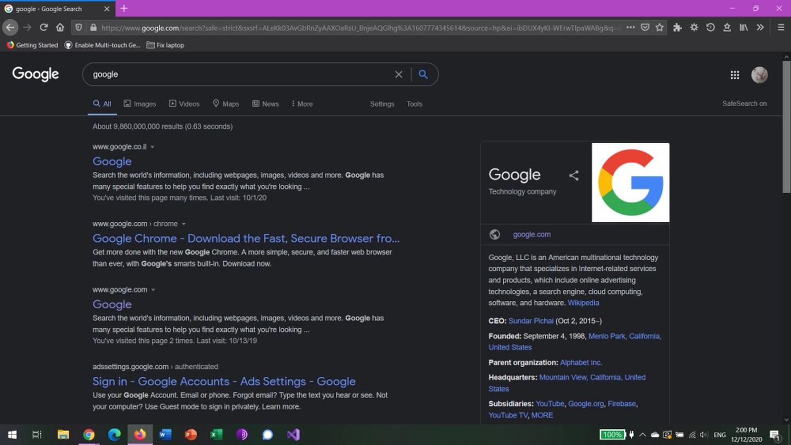 Google Chrome Web Search