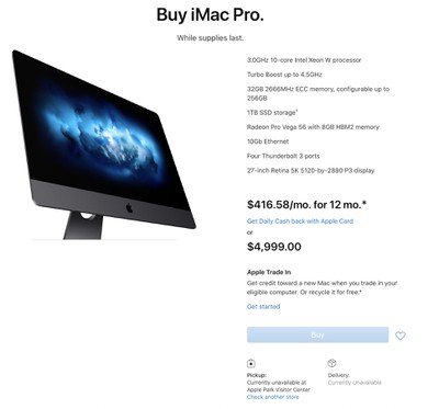 imac pro non è attualmente disponibile