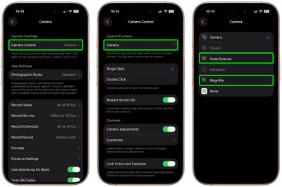 camera control select app launcher