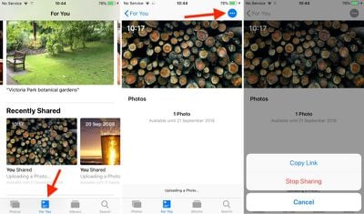 how to share an icloud photo link in ios 12 03