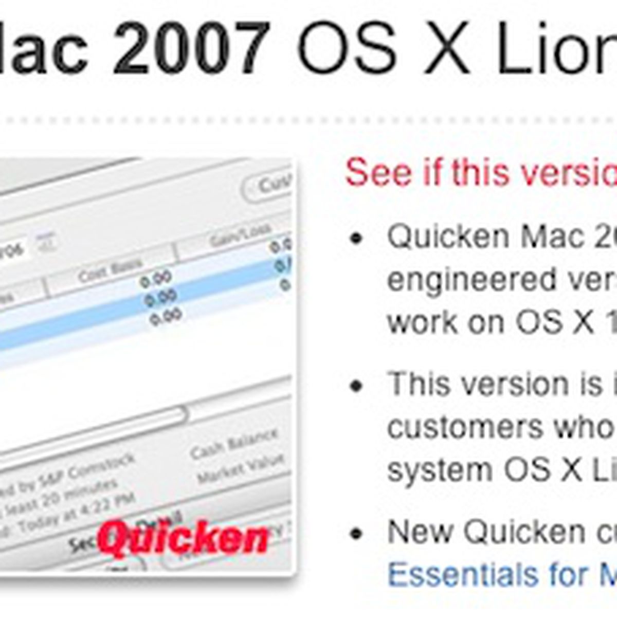who repairs quicken 2007 for the mac
