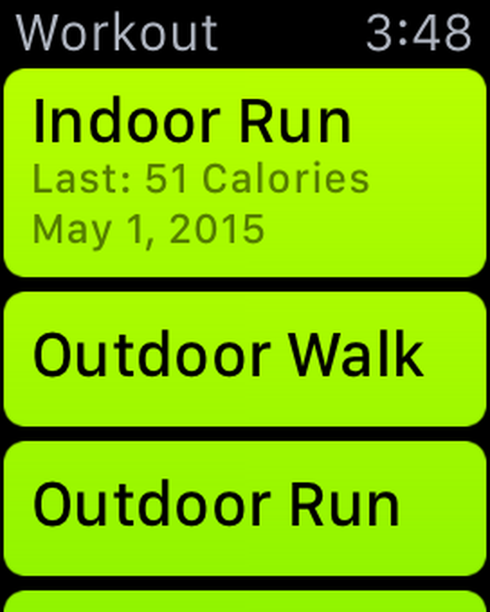 apple watch workout list