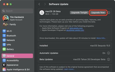 2install macOS 26 beta versija
