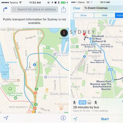 sydney apple maps transit
