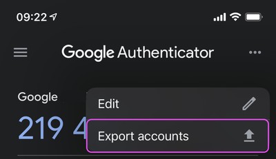 authenticator export accounts