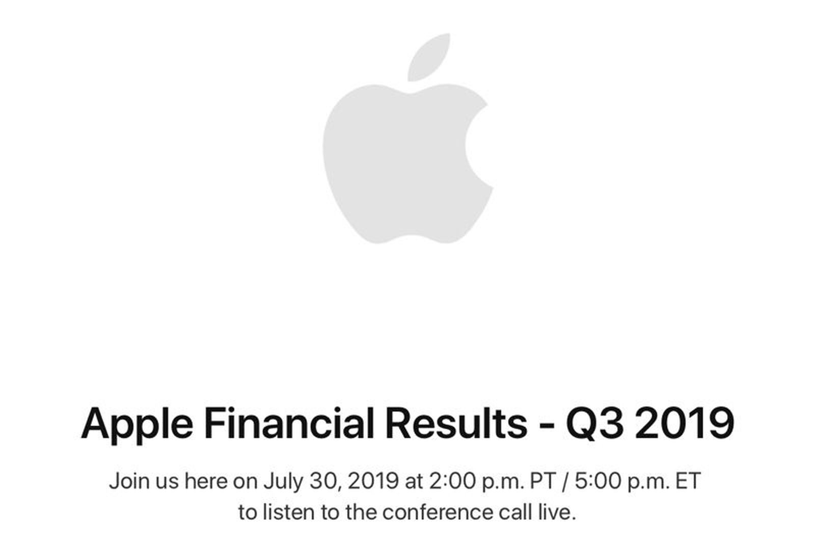 Apple to Announce Q3 2019 Earnings on July 30 MacRumors