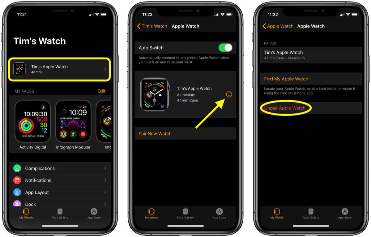 unpair apple watch from iphone