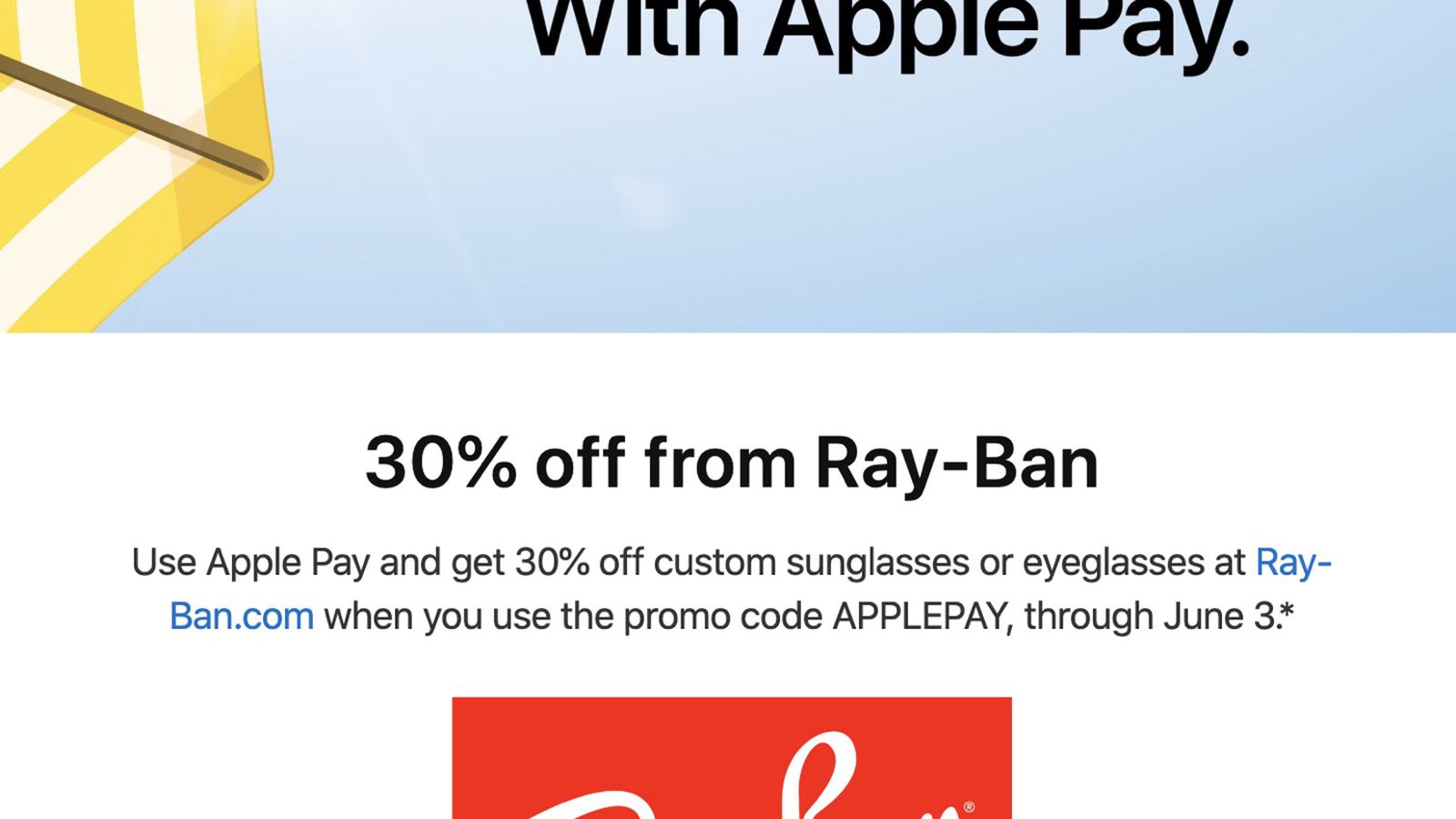Apple Pay Promo Offers 30% Discount From Ray-Ban - MacRumors