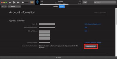 how to deauthorise itunes accounts