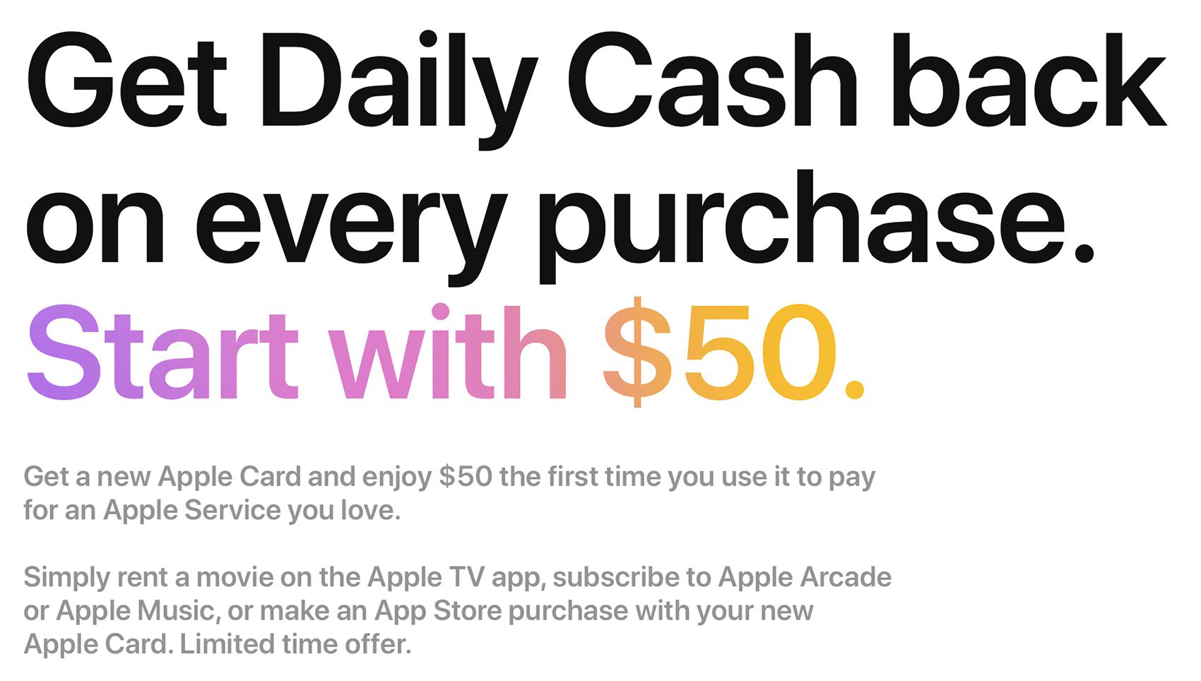 Apple Card Promo Offers New Users $50 in Daily Cash for First Apple Service  Purchase - MacRumors