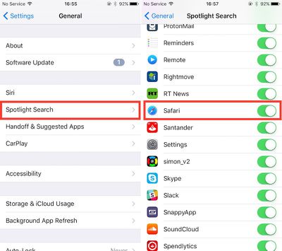 Spotlight Safari iOS