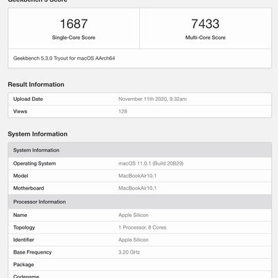 macbook air m1 first benchmark