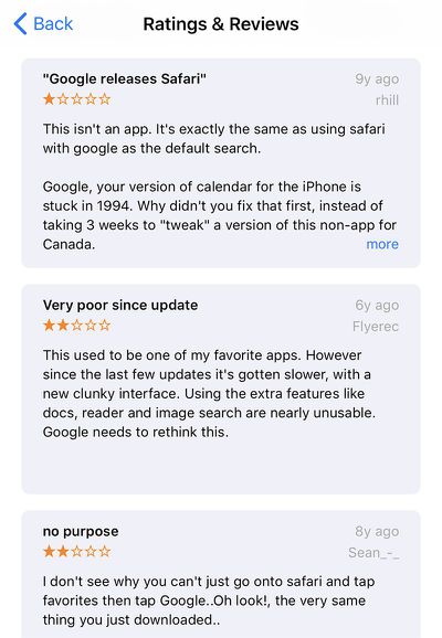 google app store reviews