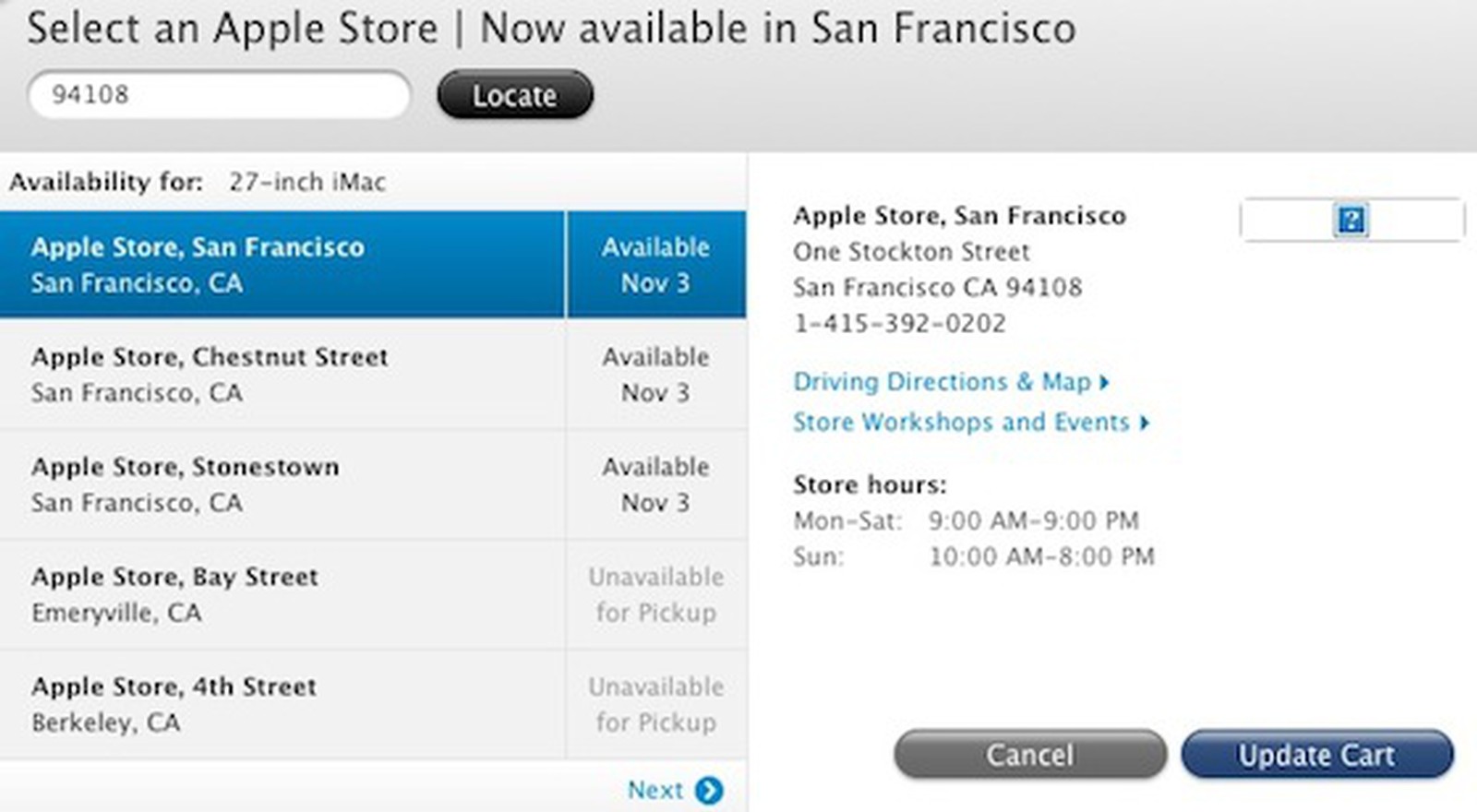 Apple Online Store Begins Offering In-Store Pickup in San Francisco