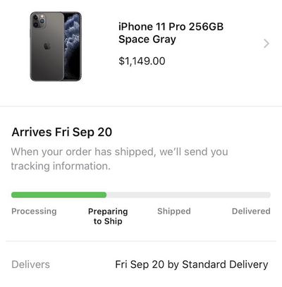 iphone 11 preparing to ship
