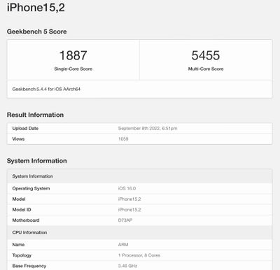 iphone 14 pro max geekbench - A16 در iPhone 14 Pro 17٪ سریعتر از A15 در iPhone 13 Pro در بنچمارک جدید است.