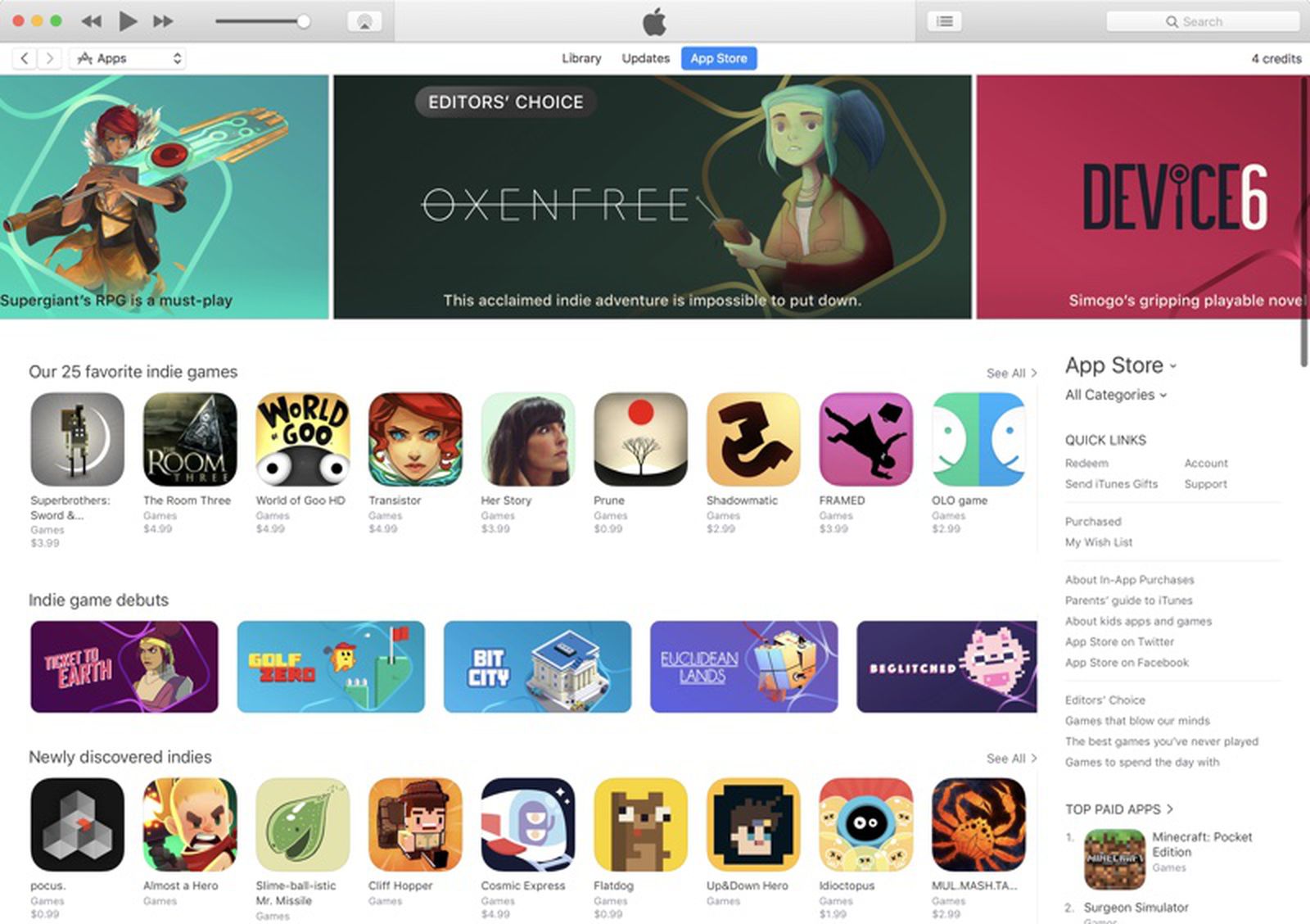 Apple Adds Permanent Indie Games Section to App Store, Offers