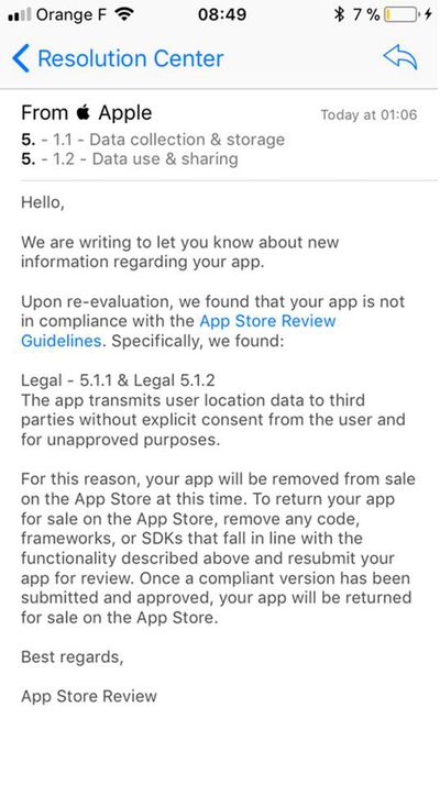 app location sharing crackdown email