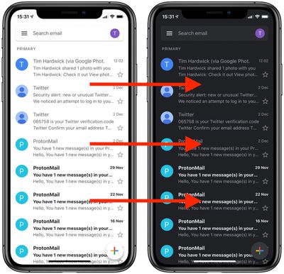 gmail app dark mode