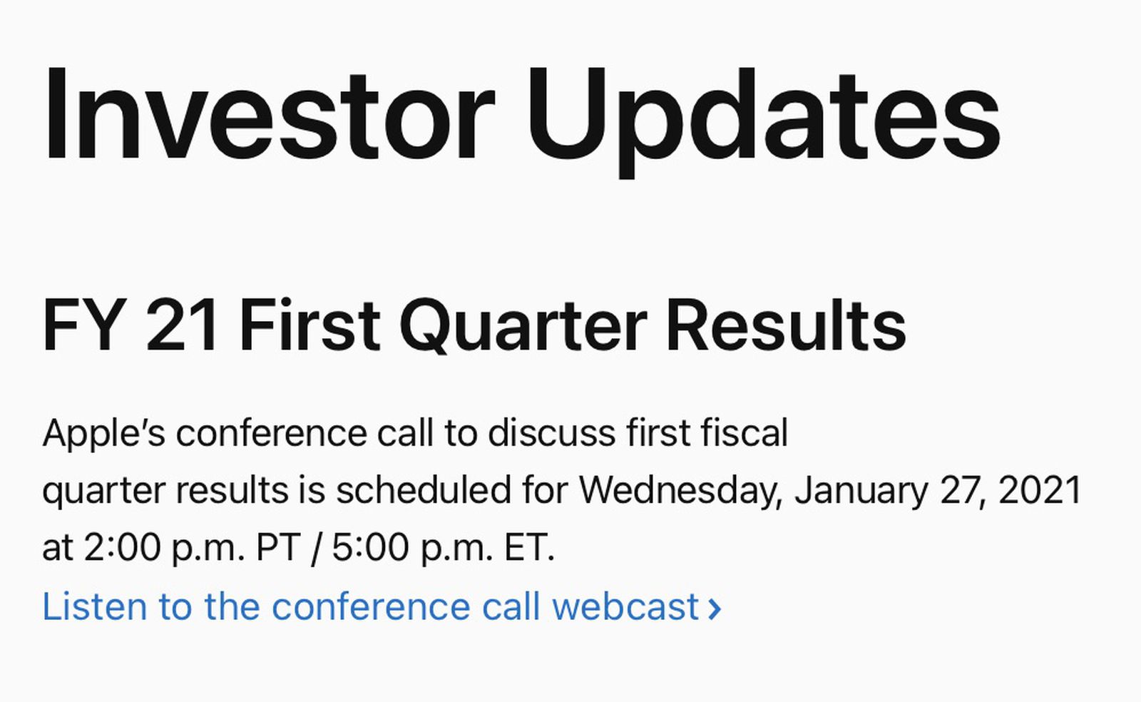 Apple to Announce Q1 2021 Earnings on January 27 MacRumors