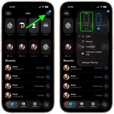ios revert phone app classic