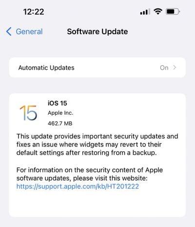 apple ios 15 security update