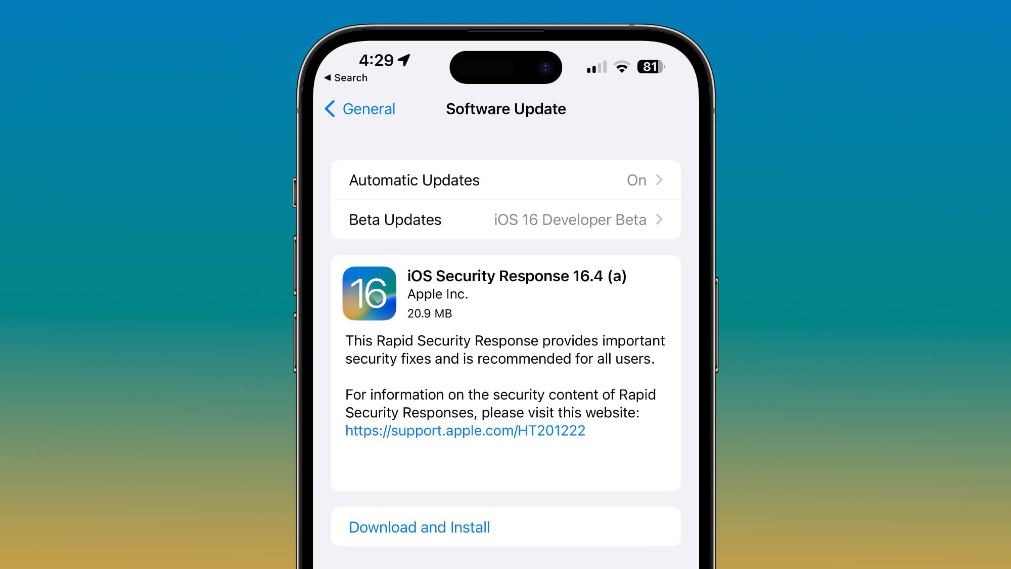 Apple Releases Rapid Security Response Update for iOS 16.4 Beta Users