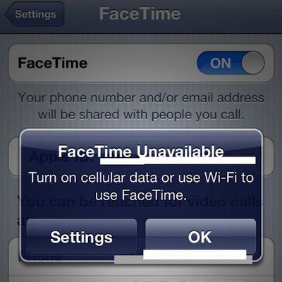 facetime cellular dialog box