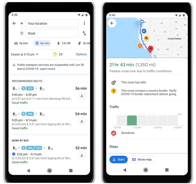 Google Maps Rolls Out COVID-19 Transit and Driving Route Alerts - MacRumors