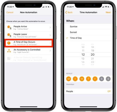 create homekit automations based on time of day
