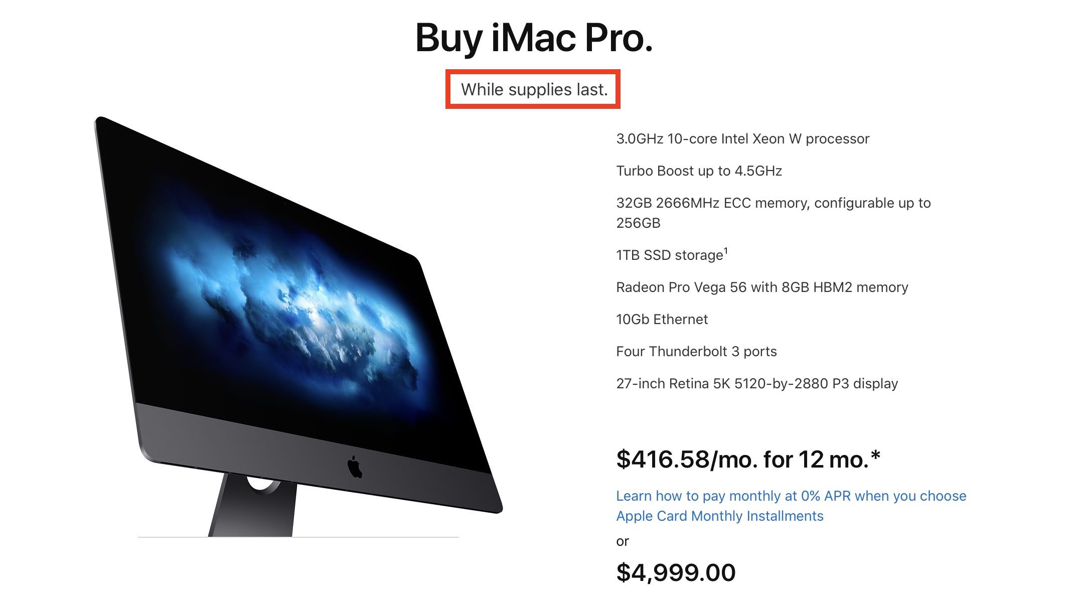 iMac Pro can no longer be customized, available ‘while stocks last’